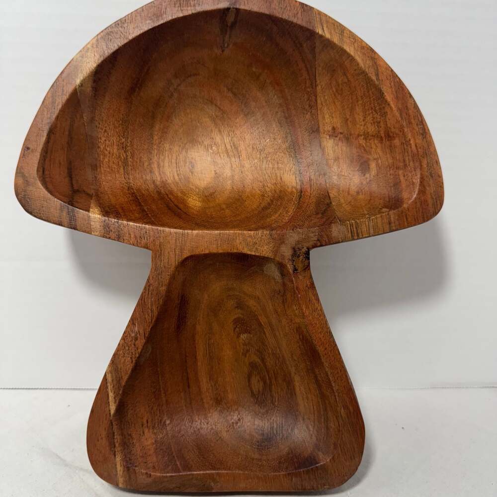Mushroom-Shaped Wooden Divided Serving Tray – Boho Acacia/Mango Wood